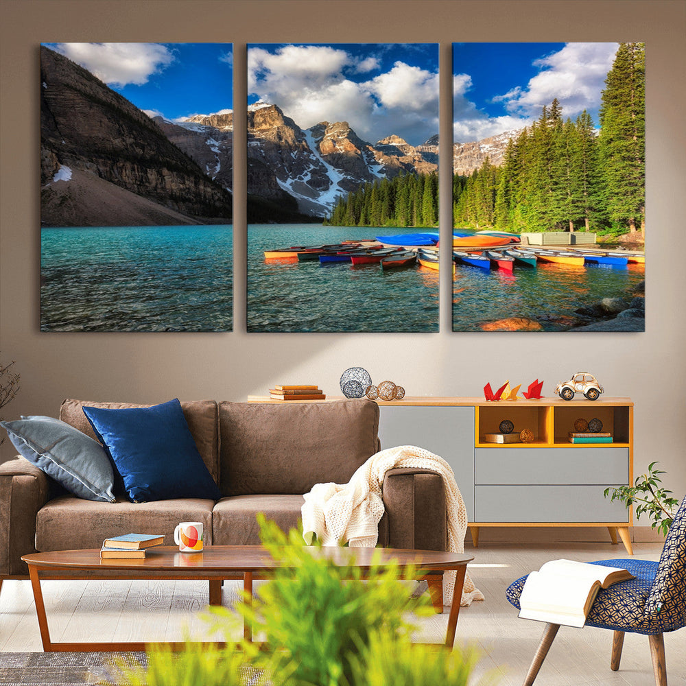 Moraine Lake 3-Panel Wall Art, Majestic Mountain and Lake