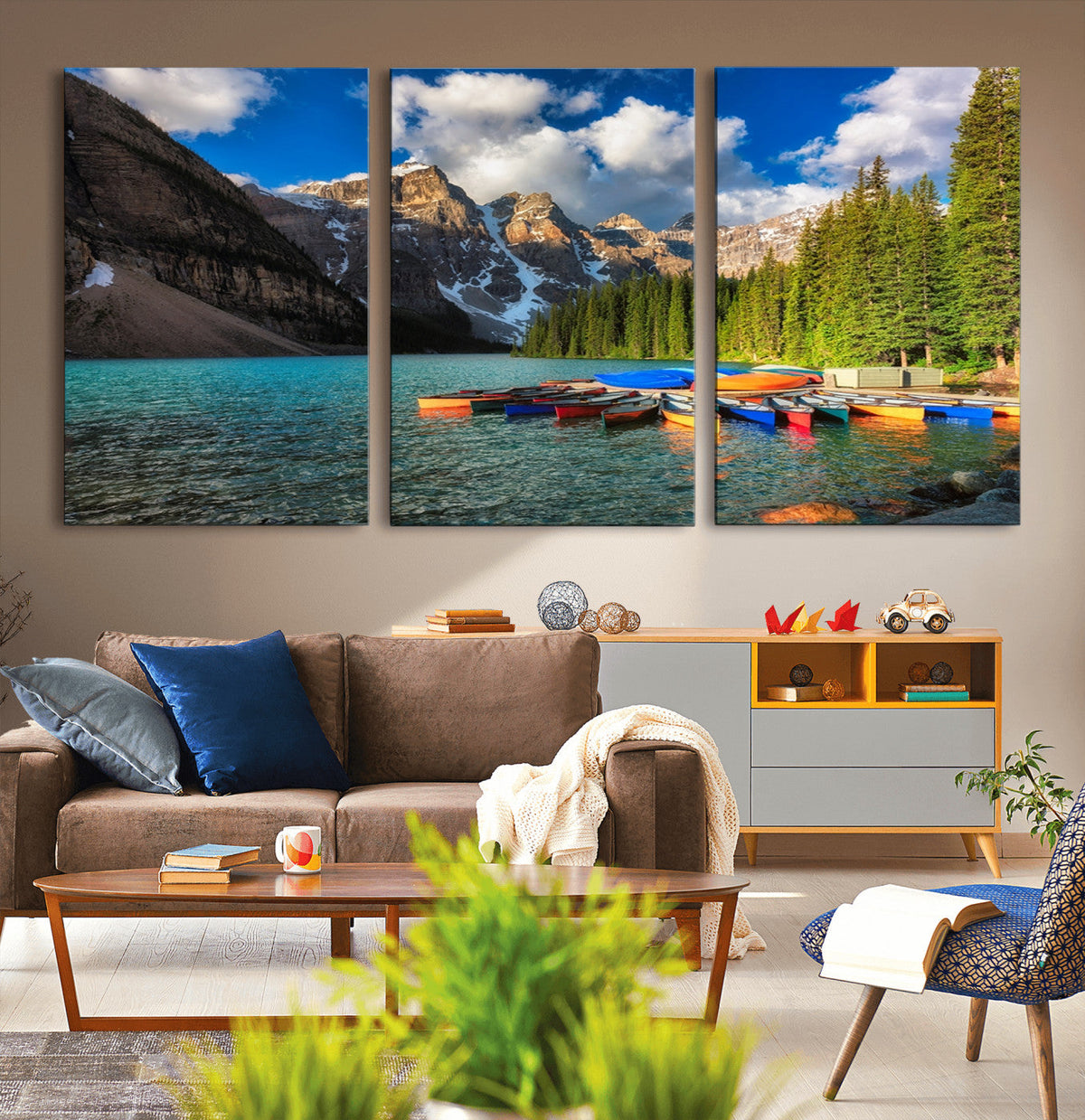 Moraine Lake 3-Panel Wall Art, Majestic Mountain and Lake