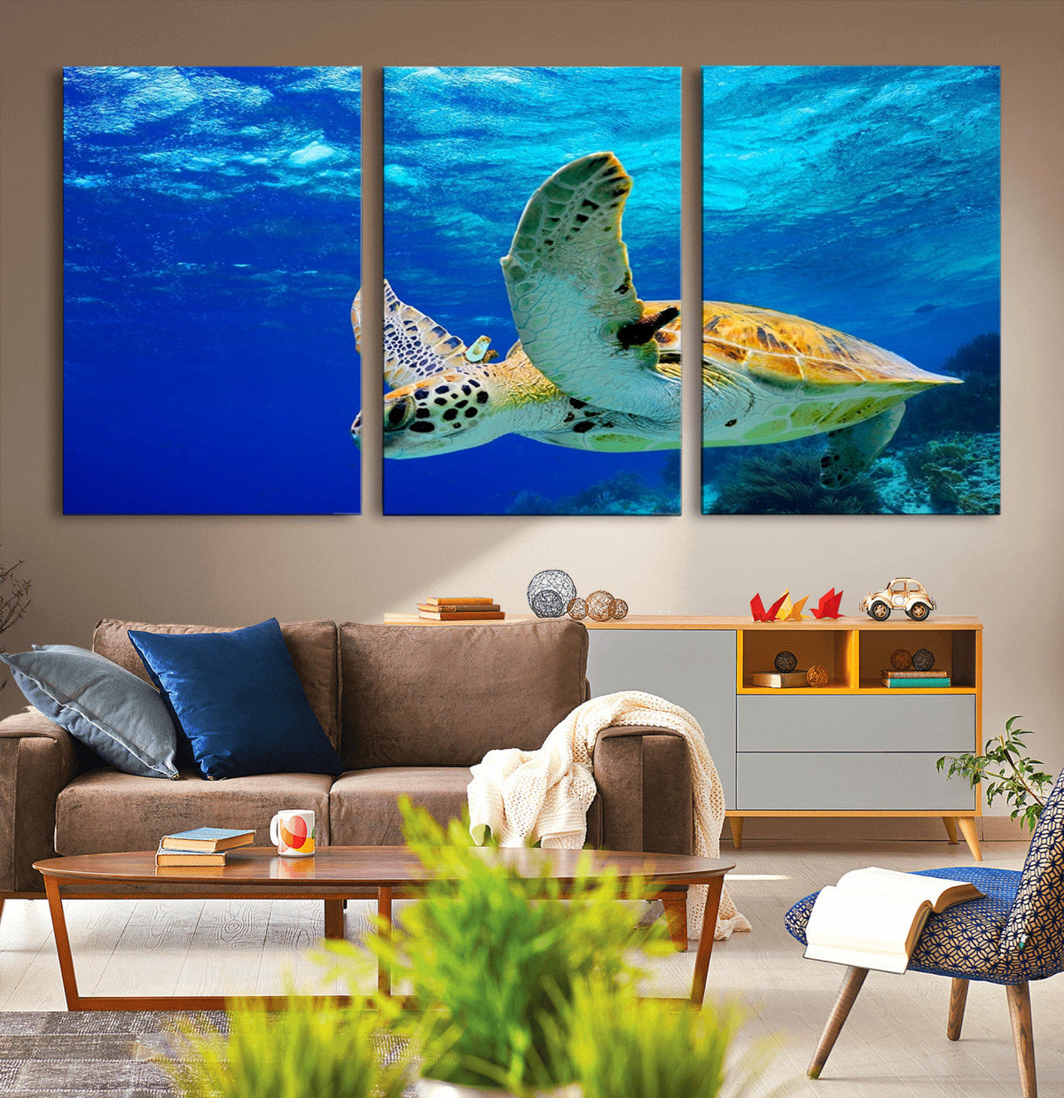 Sea Turtle Wall Art Canvas Print, Sea life in the Ocean Wall