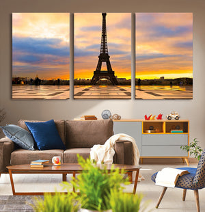 Paris Eiffel Tower Sunset Canvas Wall Art Print - Iconic