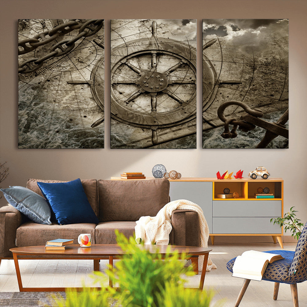 Wooden Ship Wheel Canvas Print, Multi Panel Canvas Wall Art