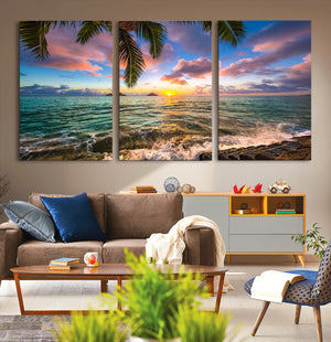 Framed Tropical Sunset Art Canvas Print