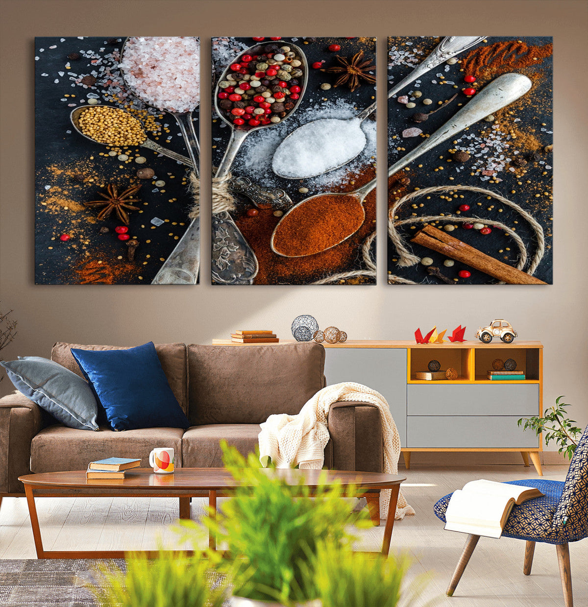Spices and Seasonings Canvas Wall Art – Colorful Triptych