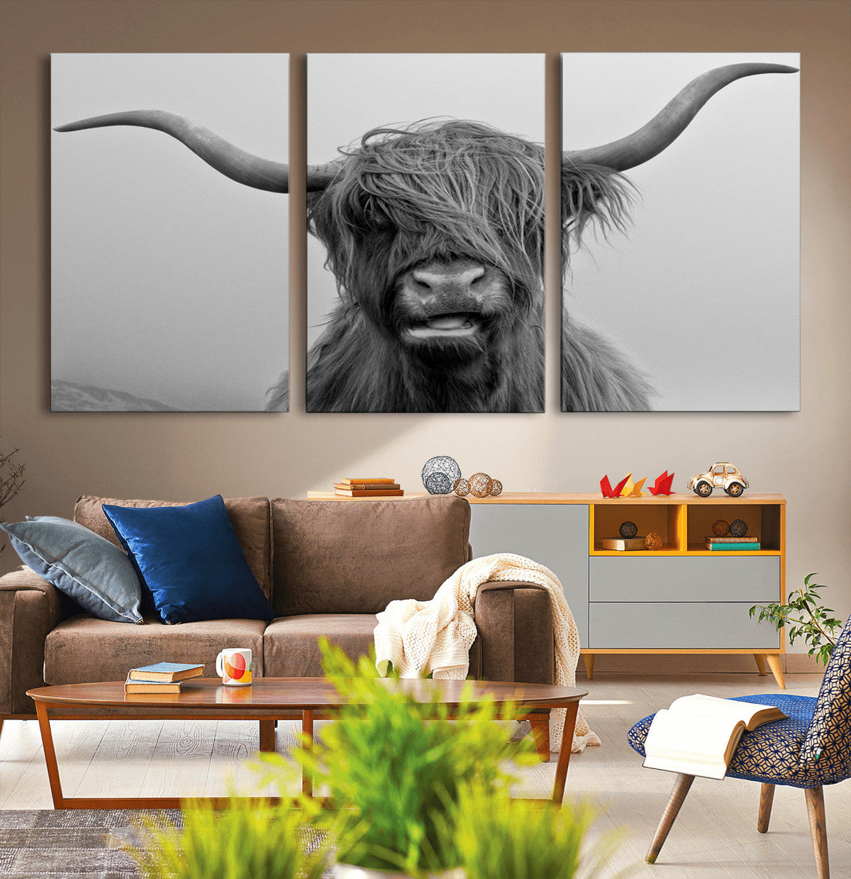 Texas Cow Wall Art Canvas, Texas Longhorn Cattle Canvas