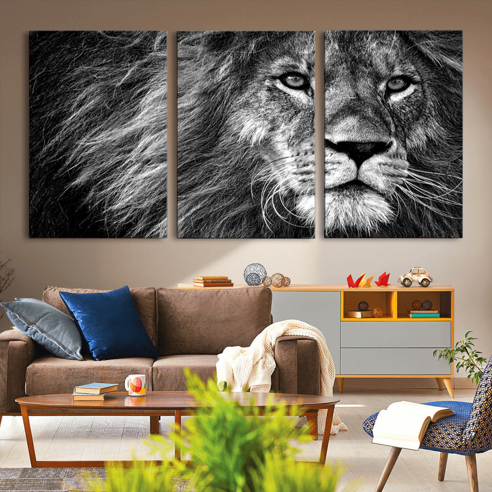 Black and White Lion Canvas Wall Art Print – Wildlife