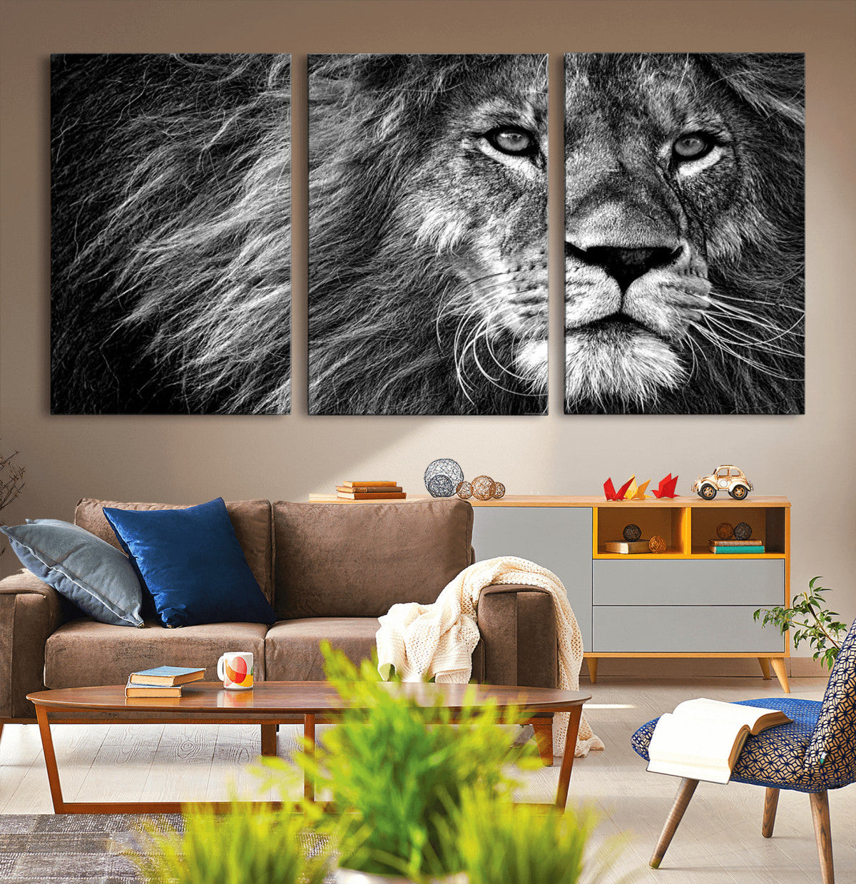 Black and White Lion Canvas Wall Art Print – Wildlife
