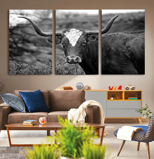 Western Home Wall Art Canvas Print, Framed Texas Longhorn