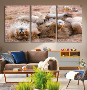 Lion Pair Wall Art Canvas Print – Framed Wildlife Scene with