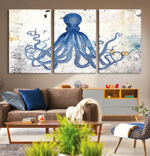 Octopus Canvas Wall Art | Coastal Marine Life Artwork for