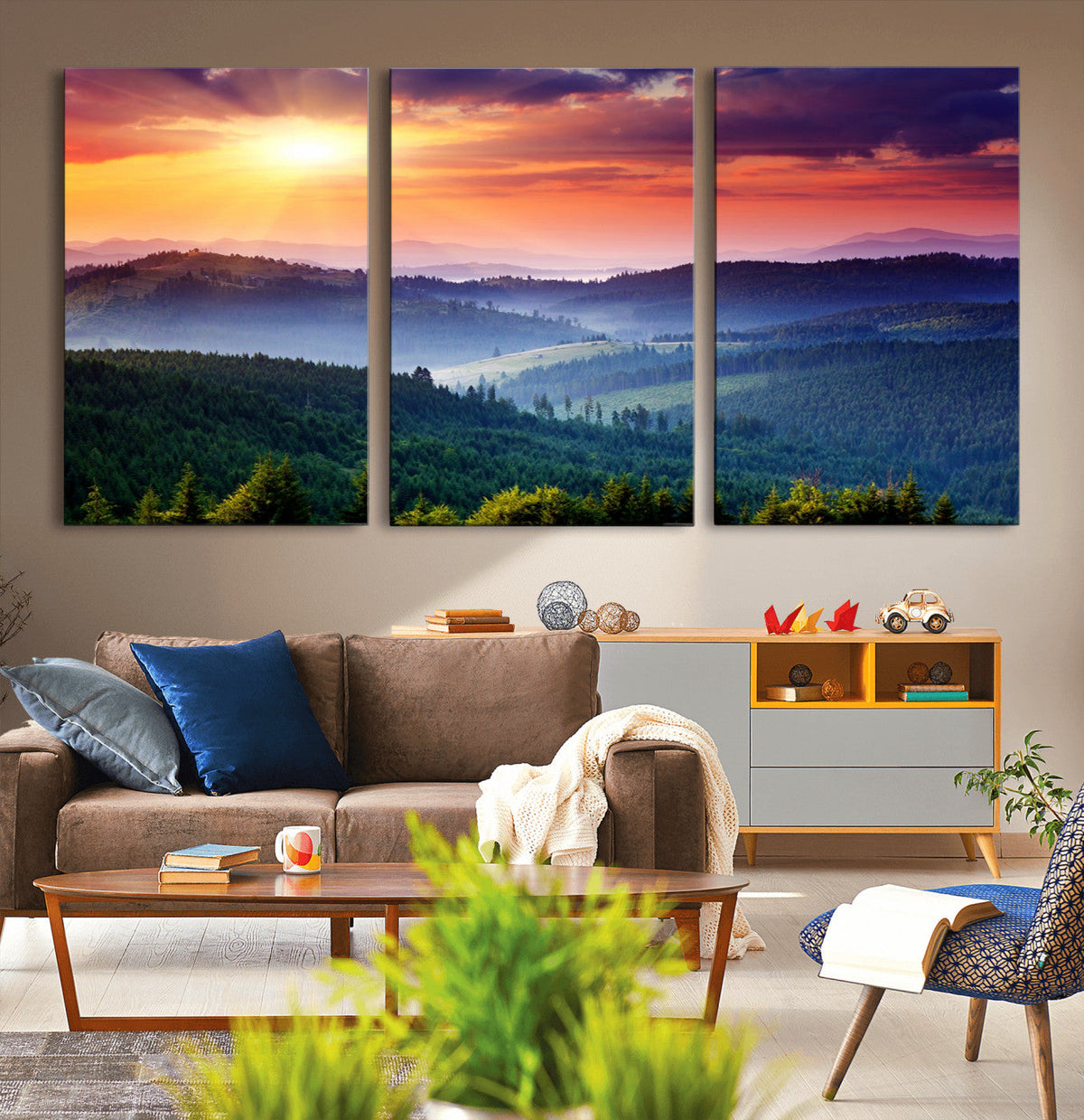 Mountain and Sunset Wall Art Canvas Print