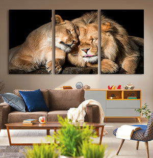 Lion and Lioness Wall Art Canvas Print – Framed African