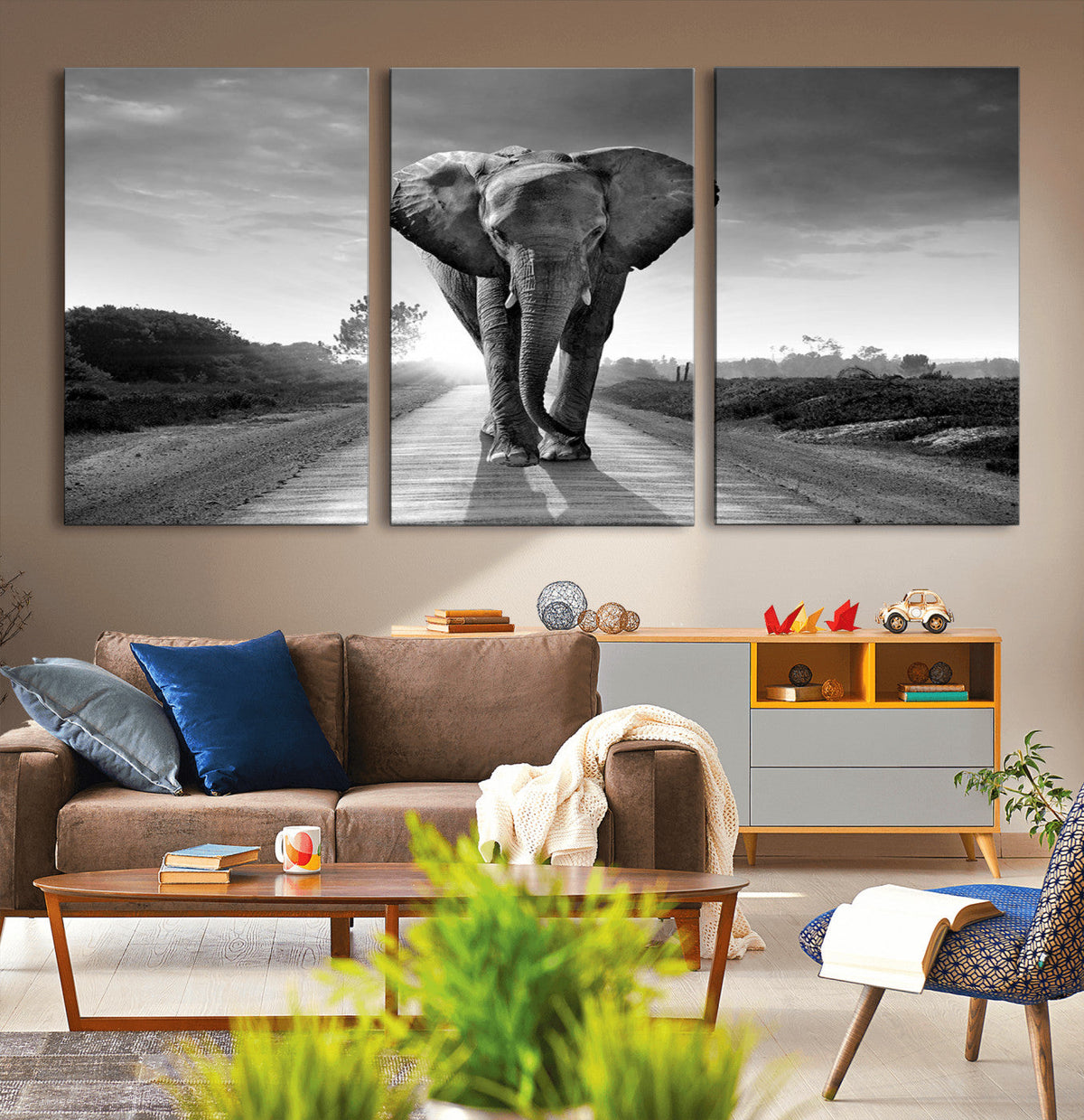 Black and White Elephant Wall Art Canvas Print