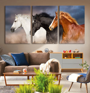 Animal Wall Art Three Horses Farmhouse Art Canvas, Framed