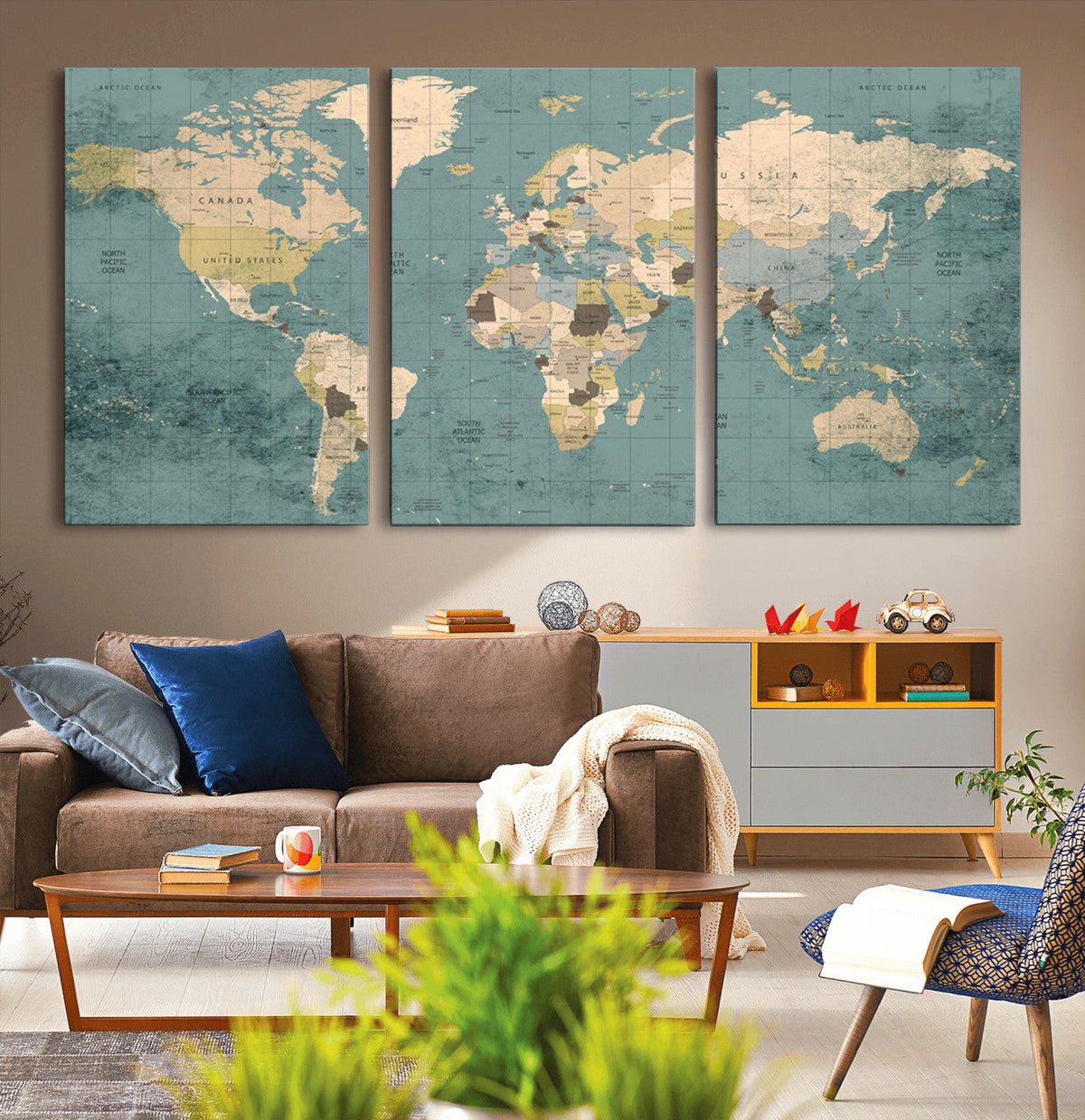 Classic World Map Canvas Print – Framed Vintage Map Wall