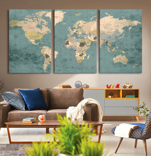 Classic World Map Canvas Print – Framed Vintage Map Wall