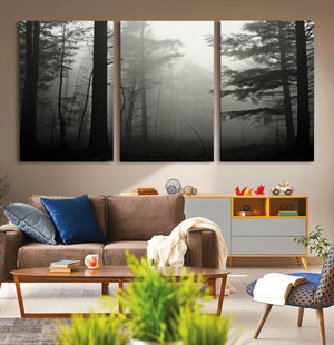 Misty Forest Wall Art Premium Canvas Print a Foggy and