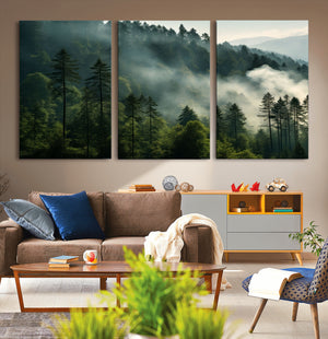 Misty Forest Wall Art Premium Canvas Print a Foggy and