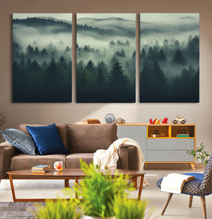 Misty Forest Wall Art Premium Canvas Print a Foggy and