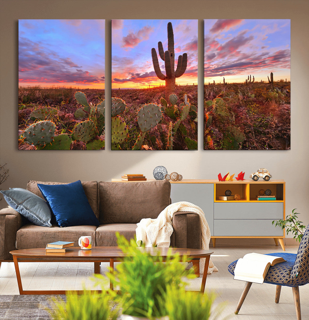 Arizona Desert Wall Art Canvas Print - Framed Deser Sunset