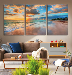 Serene Beach Sunset Wall Art | Coastal Ocean Canvas Print |