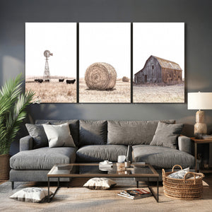 Rustic Farmhouse Wall Art Set of 3 – Country Barn and Wheat