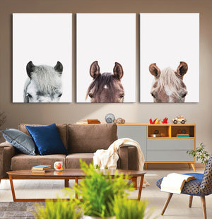 Horse Wall Art - Minimalist Horse Triptych Wall Art – Modern