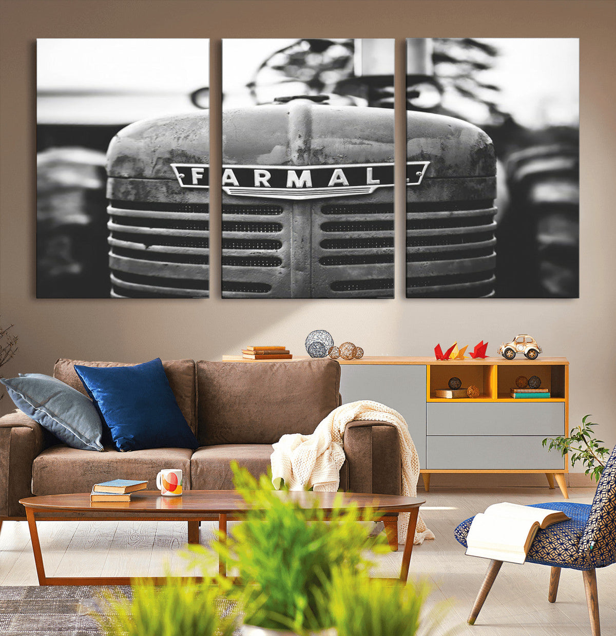 Vintage Farmall Tractor Wall Art Canvas Print, Rustic