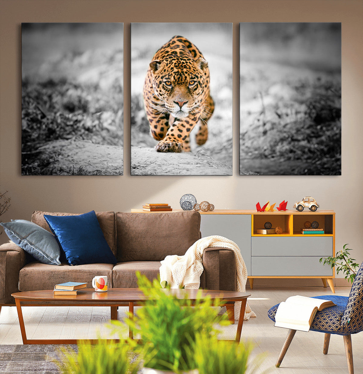 Jaguar Wall Art Canvas Print - Majestic Big Cat in Focused