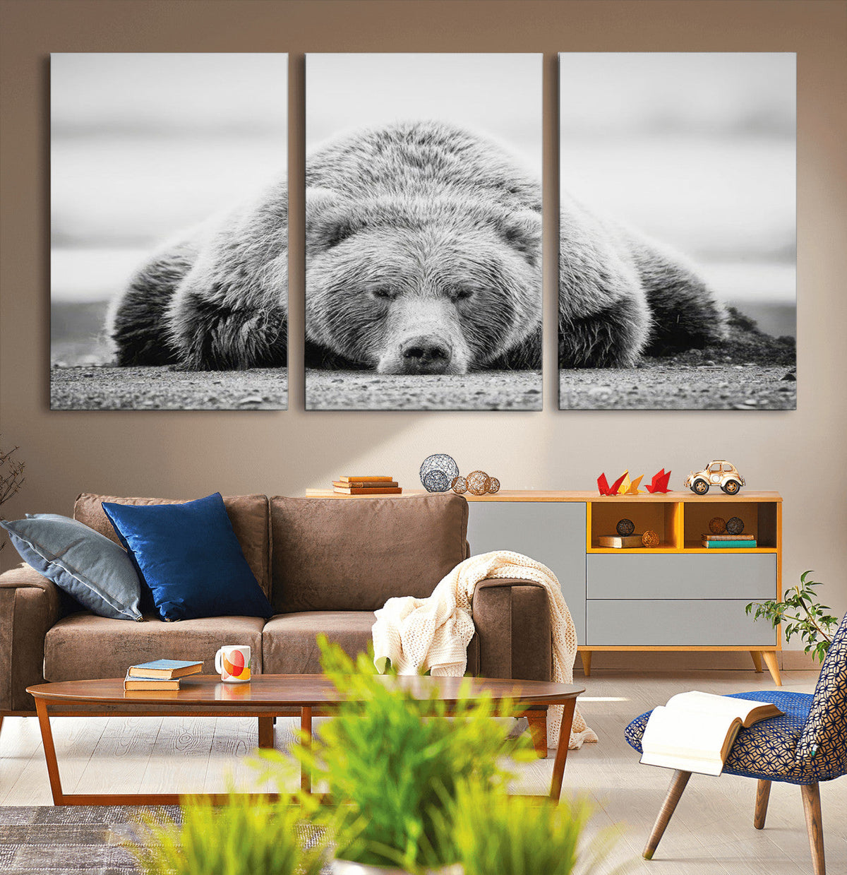 Resting Grizzly Bear Wall Art Canvas Print – Majestic Lazy