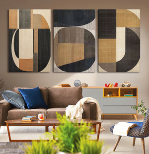 Modern Brown Wabi Sabi Wall Art Canvas Print Set – Framed