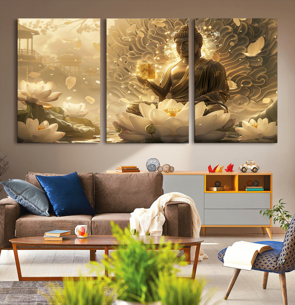 Golden Buddha Wall Art | Yoga Room Decor and Meditation Room
