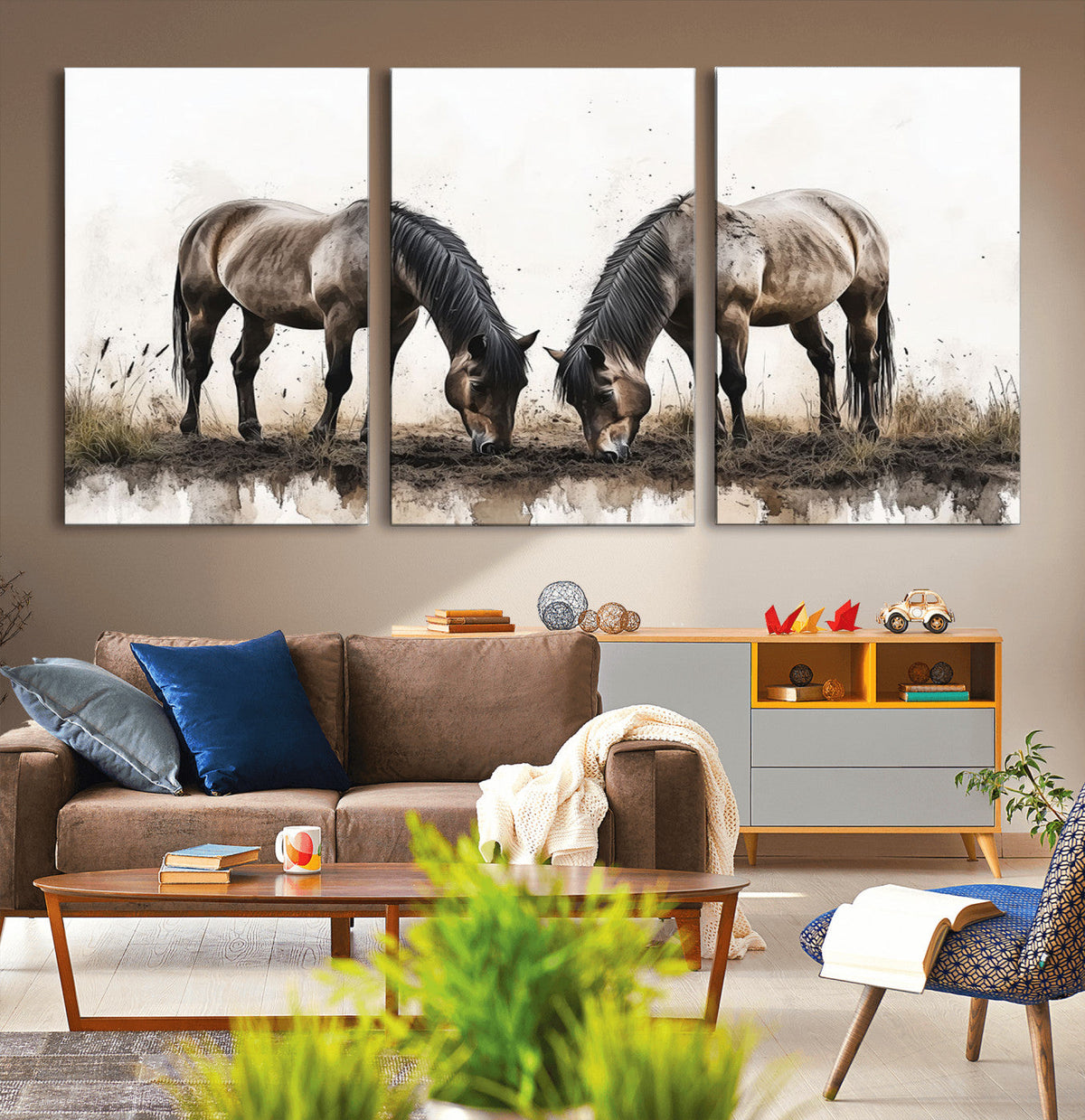 Chines Ink Style Horses Wall Art Canvas Print