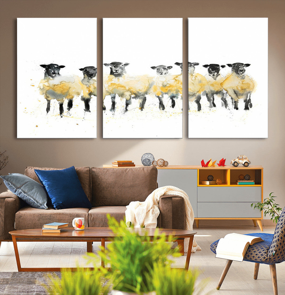 Farmhouse Wall Art Sheep Print | Ready to Hang Framed Canvas