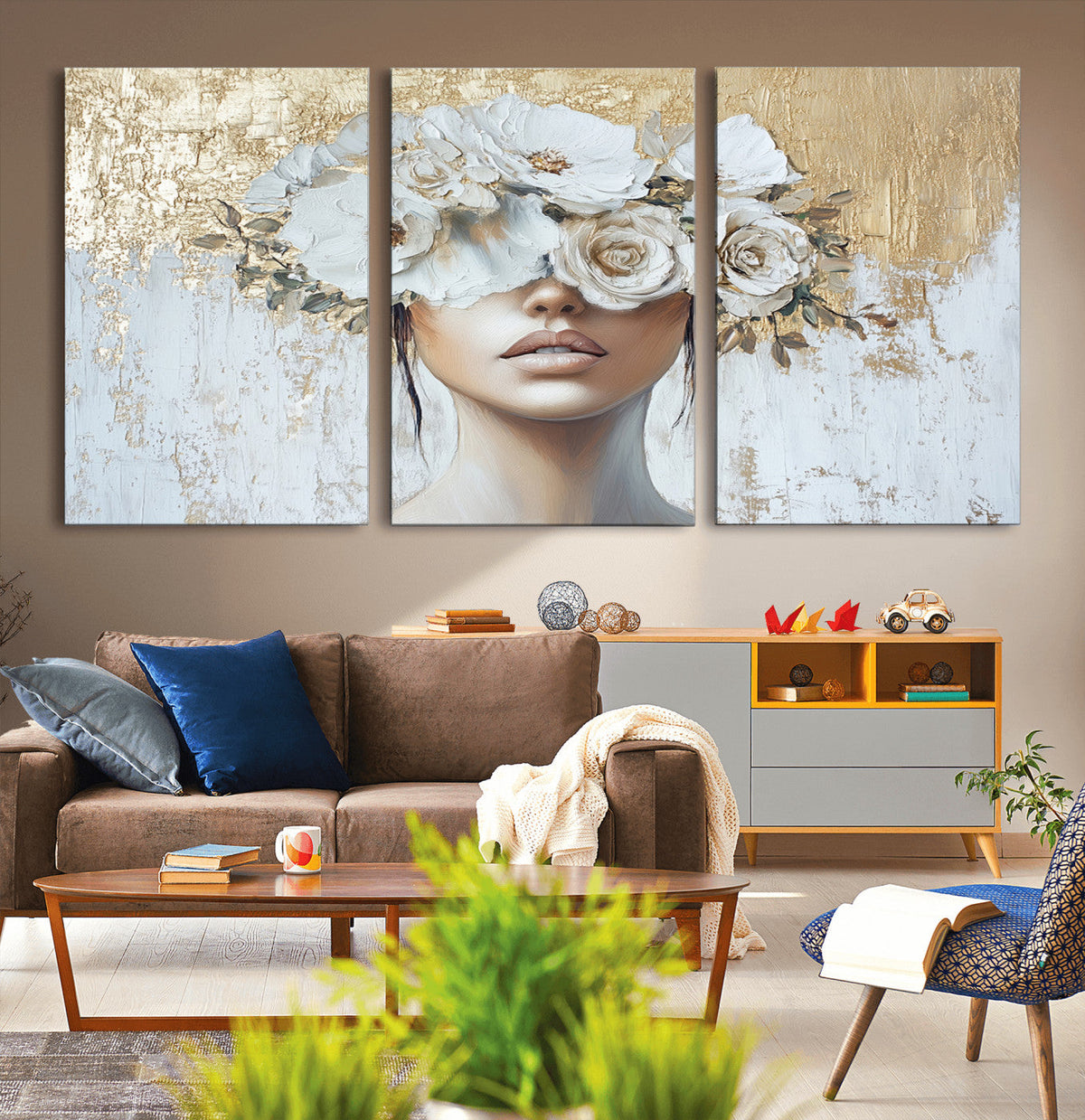 Golden Petal Wall Art - Canvas Print Flower Head Woman