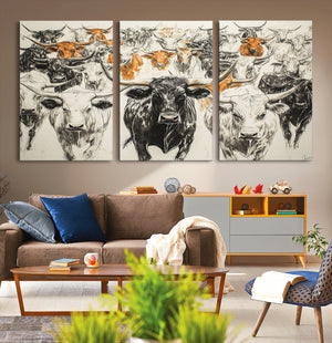 Texas Longhorn Wall Art Canvas Print – Herd Abstract Cow
