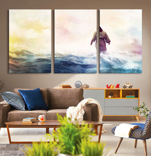 Watercolor Jesus Walking on Water Canvas Print, Christian