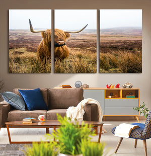 Scottish Highland Cow Canvas Wall Art – Rustic Farmhouse