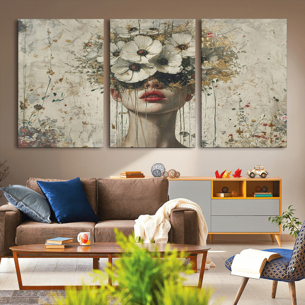 Abstract Floral Women Patel Wall Art Canvas Print