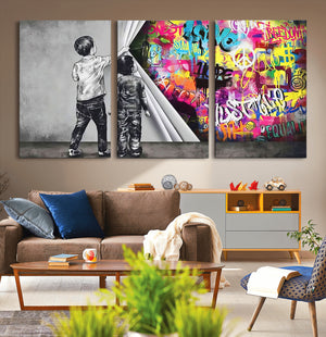 Banksy Print - Street Art Canvas Wall Art - Kids Revealing