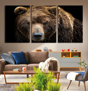 Grizzly Brown Bear Canvas Wall Art, Wildlife Animal Canvas
