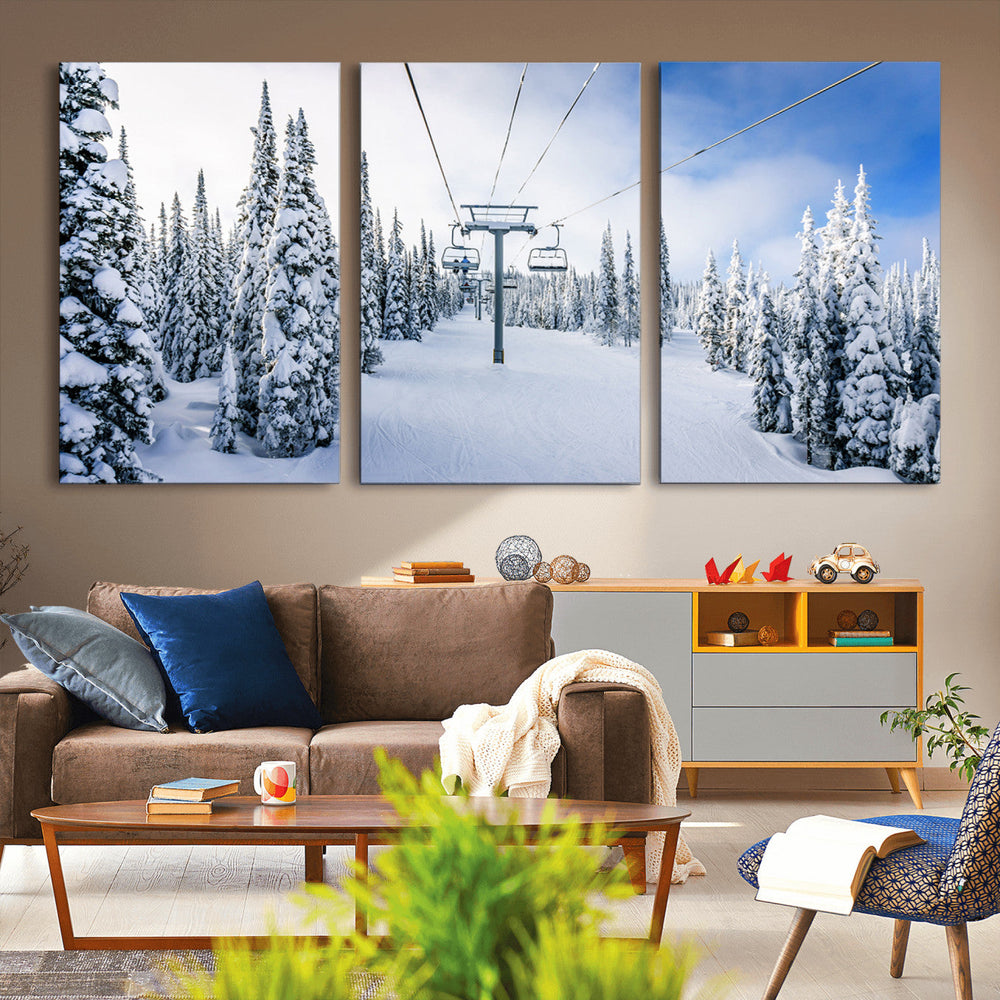 Winter Ski Lift Wall Art Print - Landscape Wall Art | Snowy