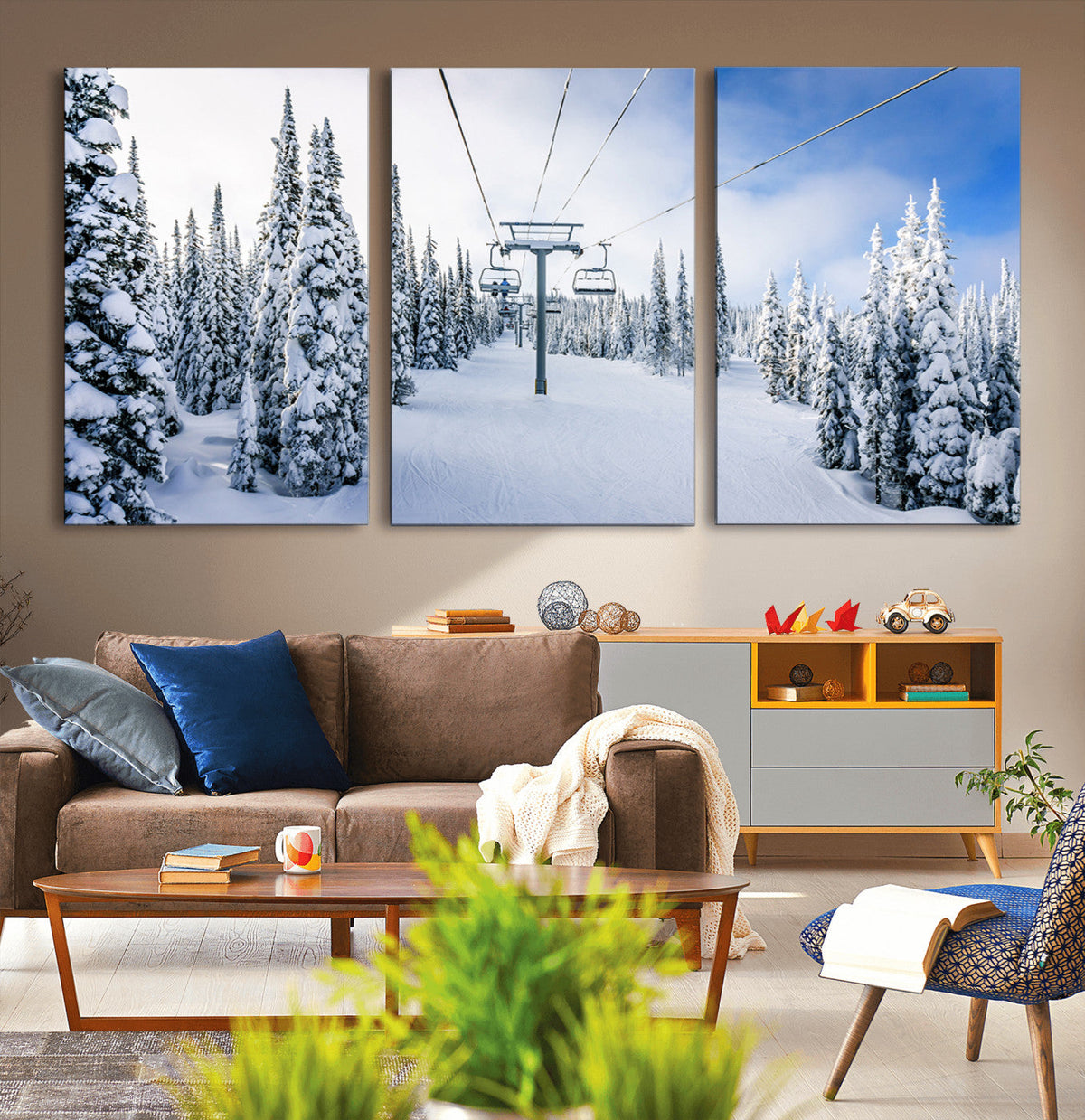 Winter Ski Lift Wall Art Print - Landscape Wall Art | Snowy