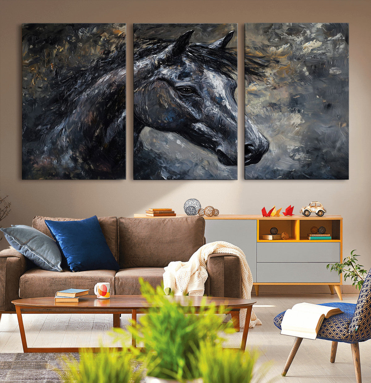 Large Abstract Horse Wall Art Canvas Print | Farmhouse Wall