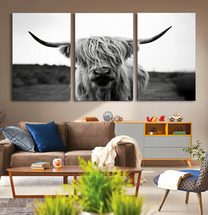 Highland Cow Wall Art | Black and White Farmhouse Decor |