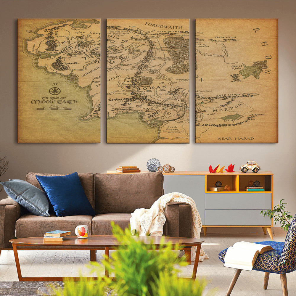 Middle Earth Map Canvas Wall Art – Vintage Fantasy Map