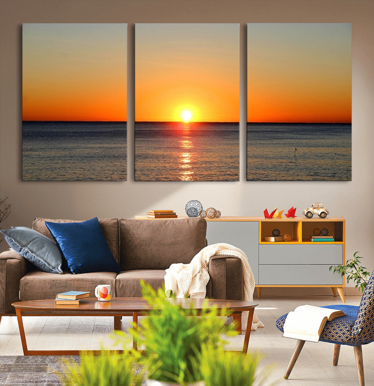 Golden Horizon Sunset Over Ocean Wall Art Canvas Print –