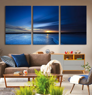 Blue Sunset Ocean Canvas Wall Art Print – Serene Coastal