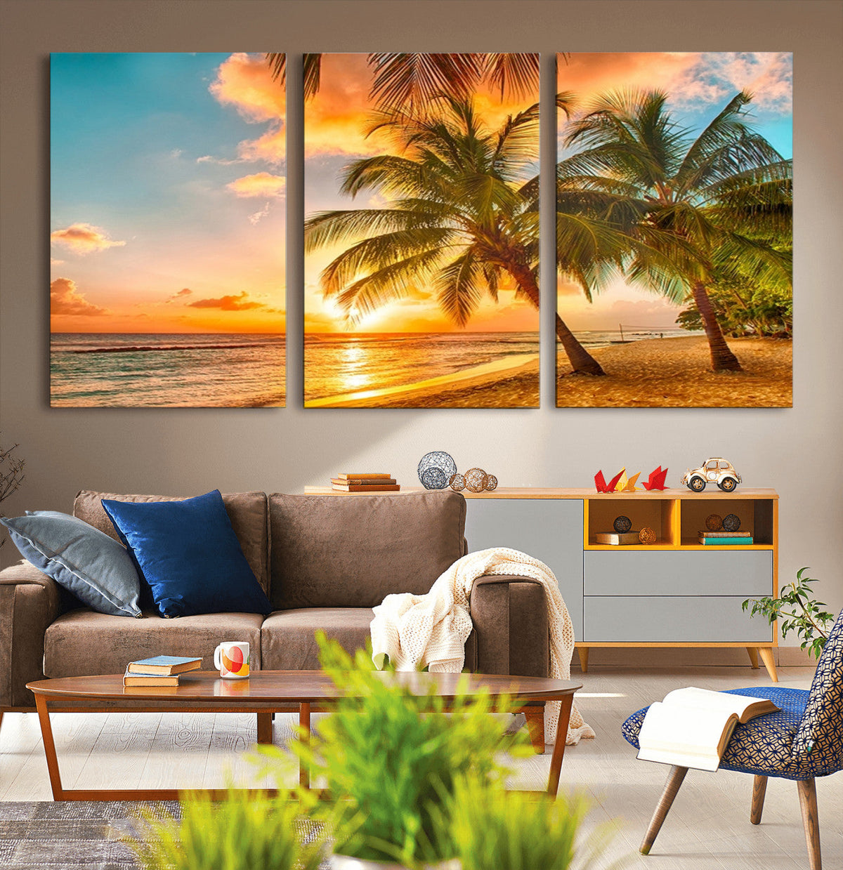 Tropical Sunset Beach Canvas Wall Art Print – Vibrant Palm