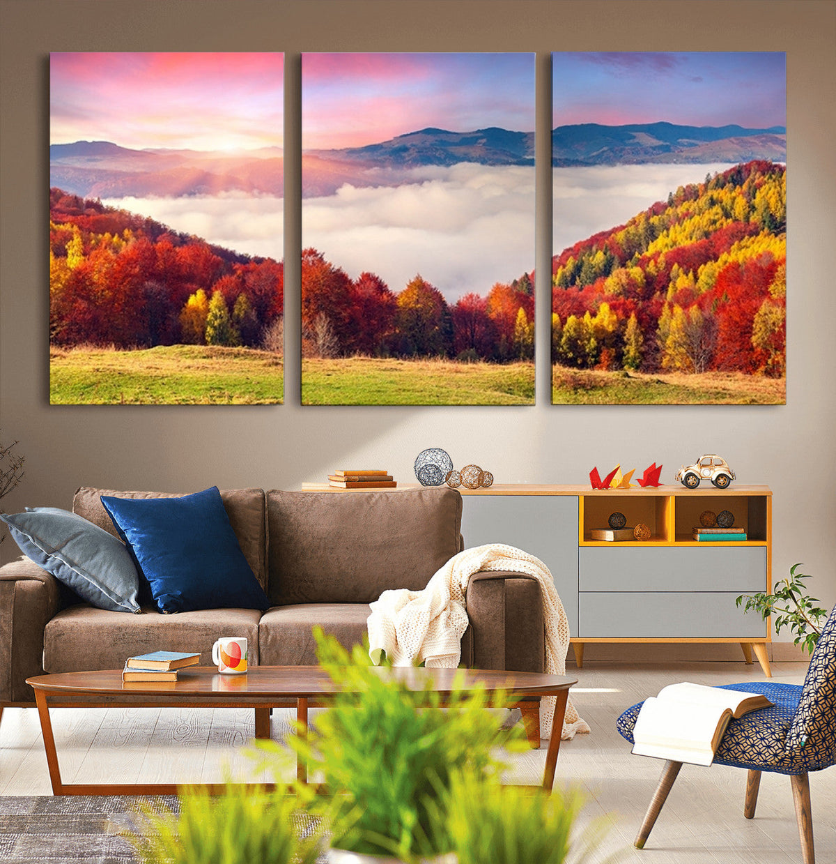 Autumn Mountain Foggy Landscape Wall Art Canvas Print |