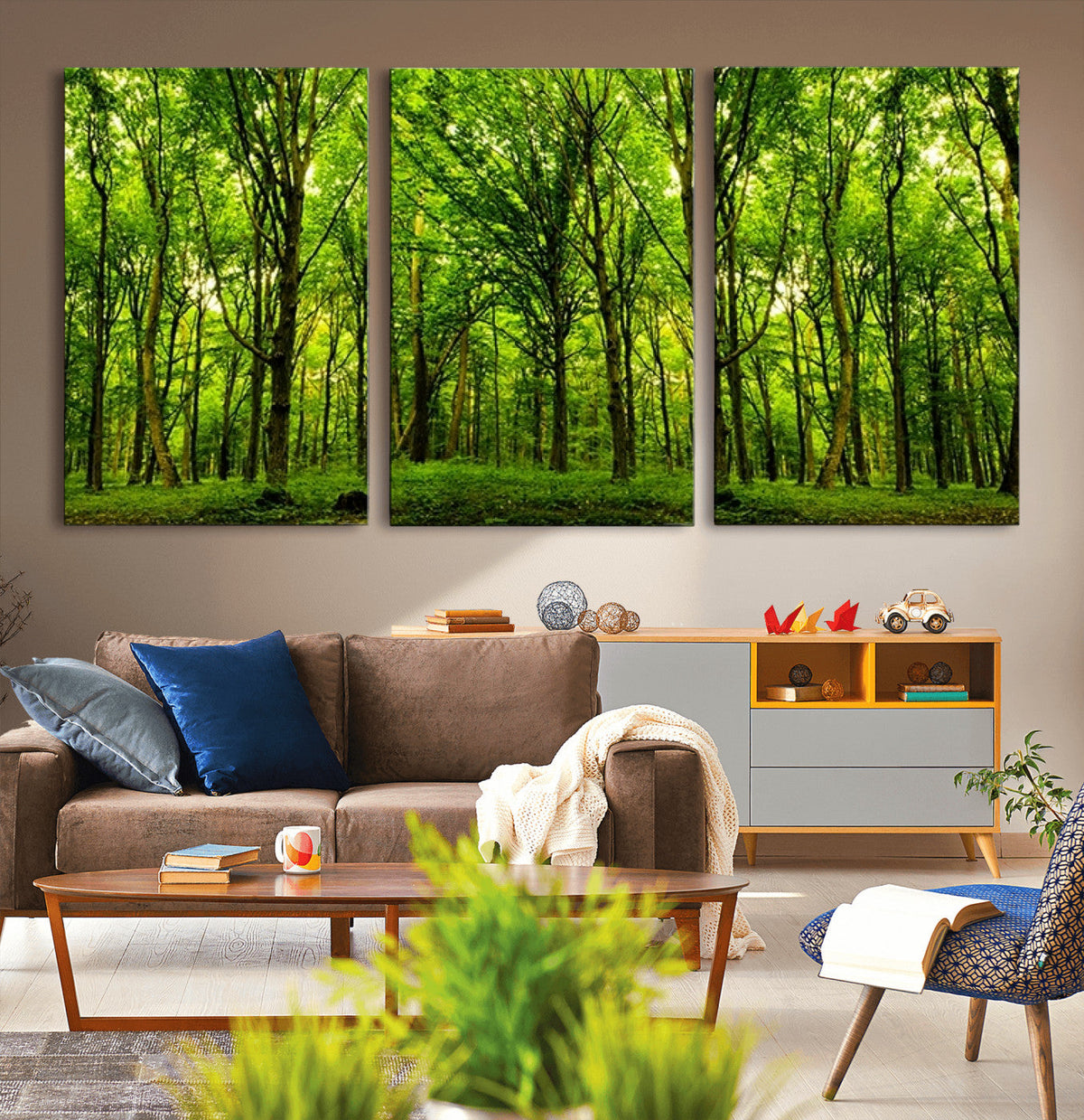 Lush Green Forest Canvas Print | 3-Panel Forest Wall Art |